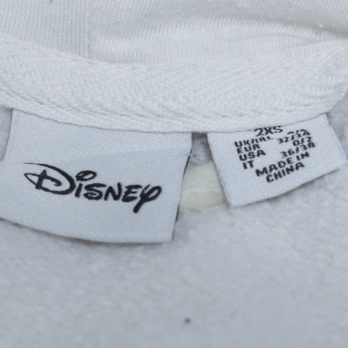 Disney Primark Women White Hoodie 2XS Mickey Mouse Pullover Sweatshirt