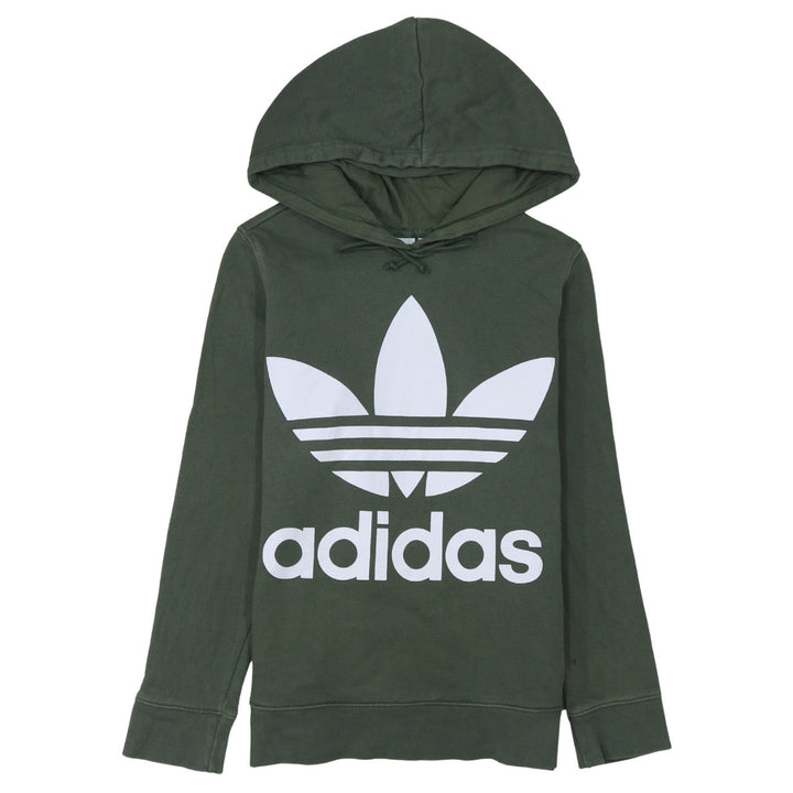 Adidas Womens Green Hooded Pullover Hoodie Size 10 Small Logo Print