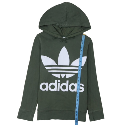 Adidas Womens Green Hooded Pullover Hoodie Size 10 Small Logo Print