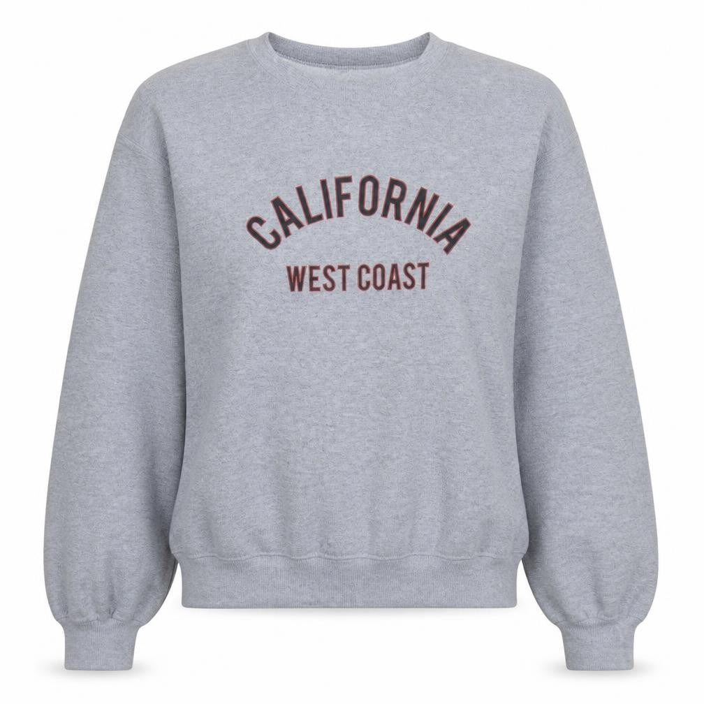 Front view of PRETTYLITTLETHING women’s grey small california west coast sweatshirt
