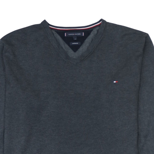 Tommy Hilfiger Men’s Grey 2XL V-Neck Cotton Silk Jumper