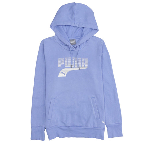 Puma Womens Blue Pullover Hoodie Size 12 Cotton Blend Logo Sweatshirt