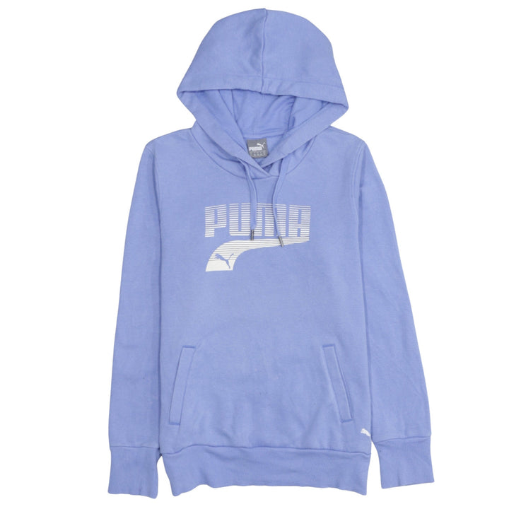 Puma Womens Blue Pullover Hoodie Size 12 Cotton Blend Logo Sweatshirt