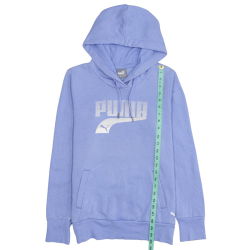 Puma Womens Blue Pullover Hoodie Size 12 Cotton Blend Logo Sweatshirt
