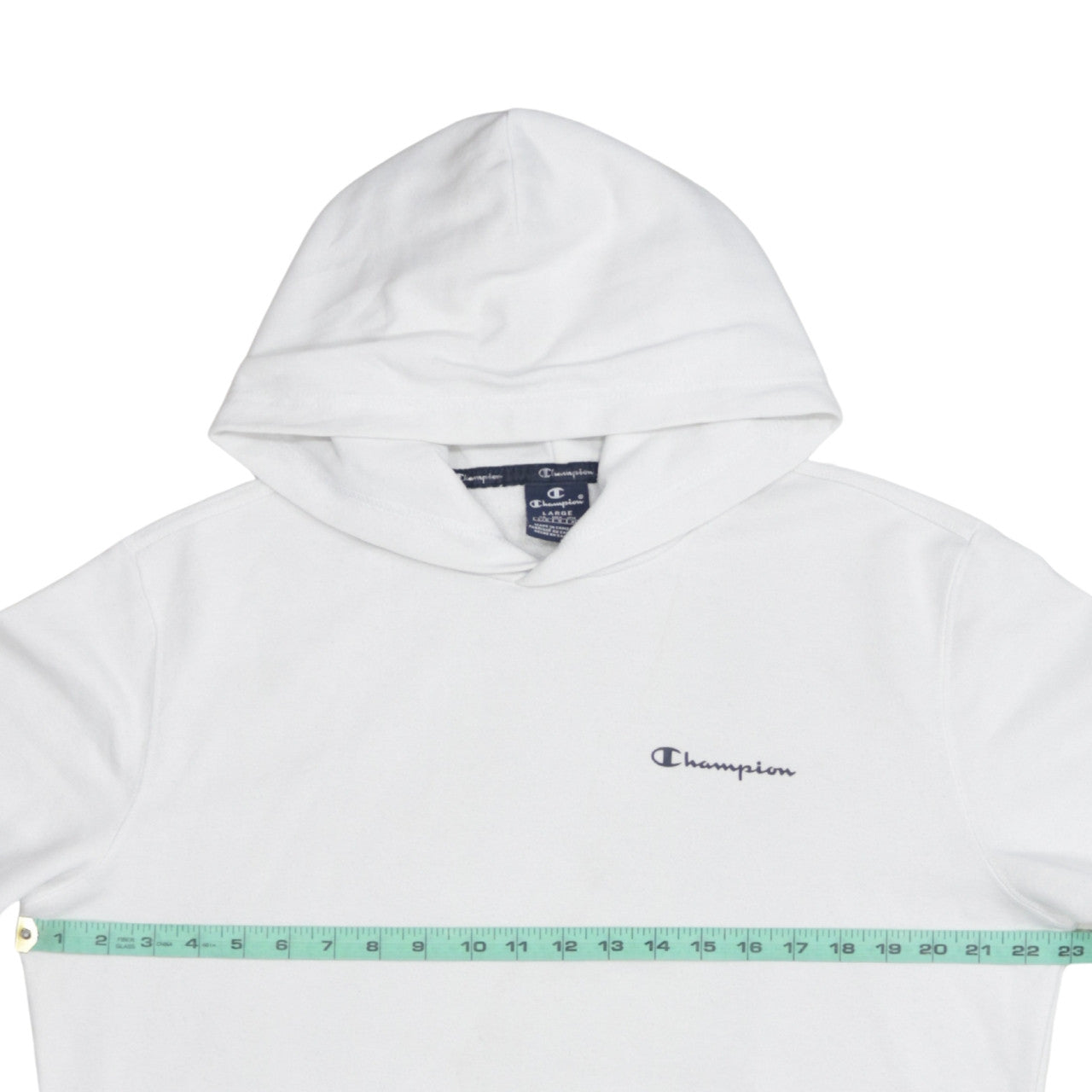 Champion Men's White Pullover Hoodie Size L Logo Fleece Sweatshirt