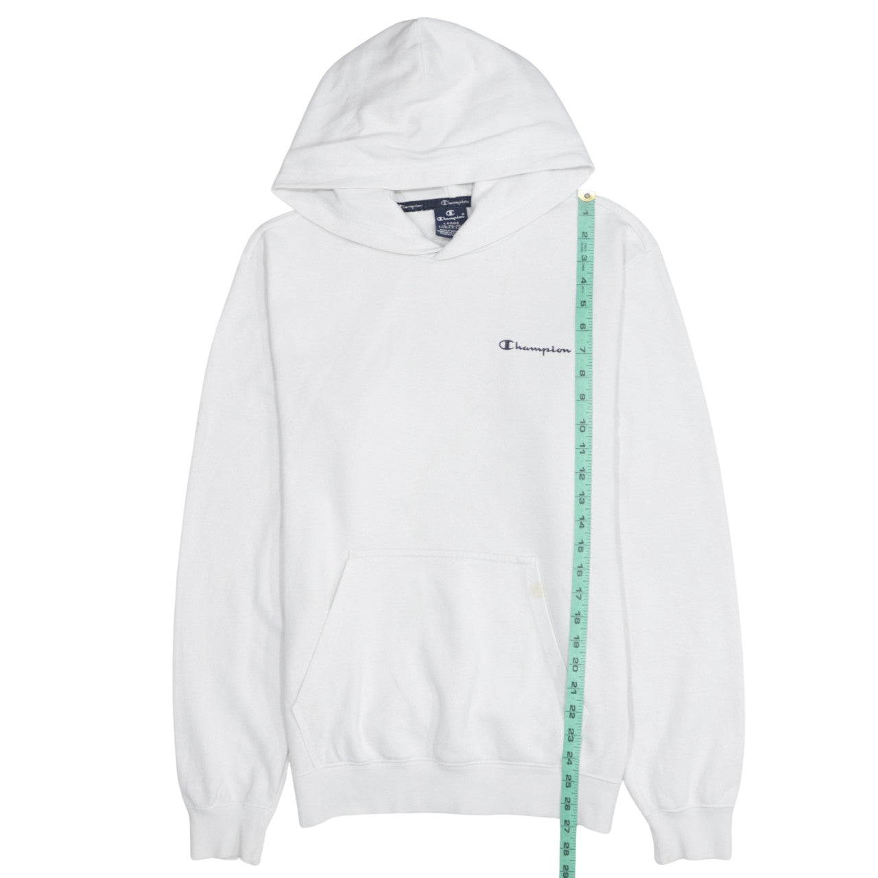 Champion Men's White Pullover Hoodie Size L Logo Fleece Sweatshirt