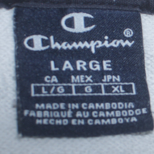 Champion Men's White Pullover Hoodie Size L Logo Fleece Sweatshirt