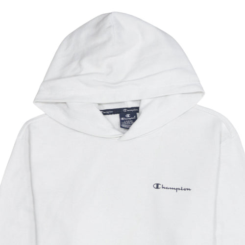 Champion Men's White Pullover Hoodie Size L Logo Fleece Sweatshirt