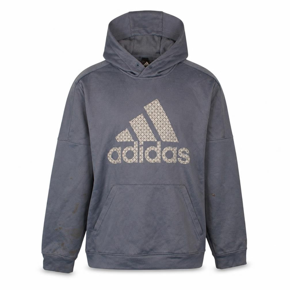 Front view of Adidas Men Blue Pullover Hoodie L Sports Logo Graphic