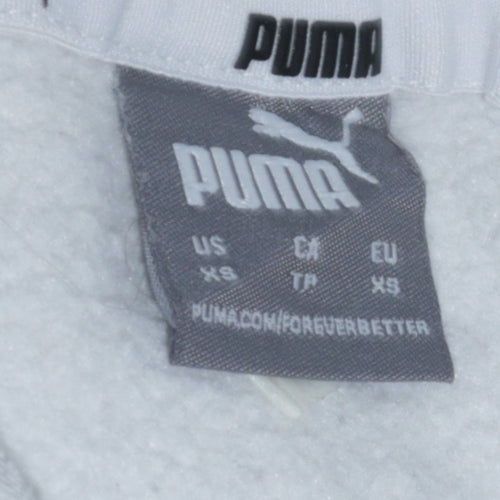 Puma Womens Light Grey XS Pullover Hoodie Drawstring Logo Sweatshirt