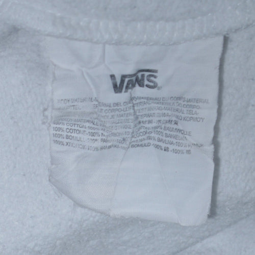 Vans Men’s White Pullover Hoodie Medium Logo Graphic Skate Sweatshirt