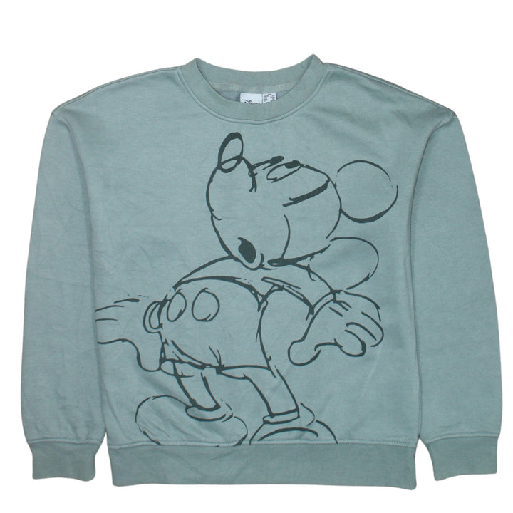 Disney Women’s Green Mickey Mouse Sweatshirt 2XS Pullover Cotton Blend