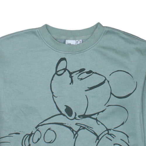 Disney Women’s Green Mickey Mouse Sweatshirt 2XS Pullover Cotton Blend