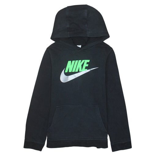 Nike Boys Black Pullover Hoodie L 147-158cm Graphic Fleece Sweatshirt