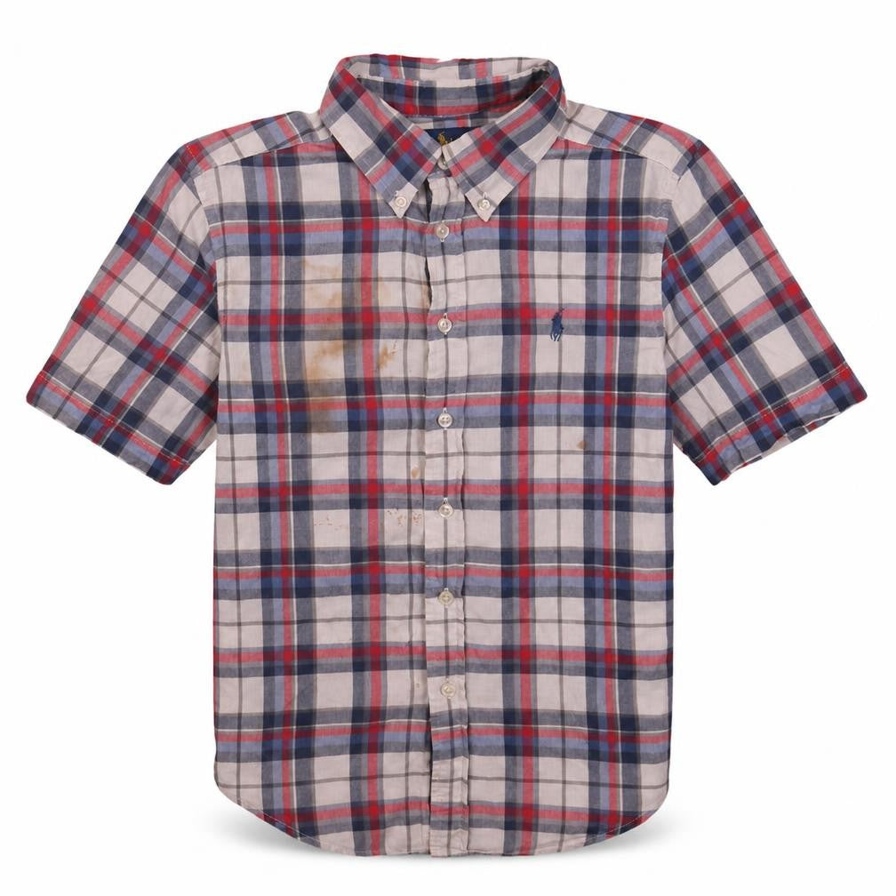 Ralph Lauren Boys Blue Red Check Button-Up Short Sleeve Shirt Size 10-12