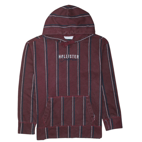 Hollister Men Burgundy Striped Pullover Hoodie Small Cotton Blend