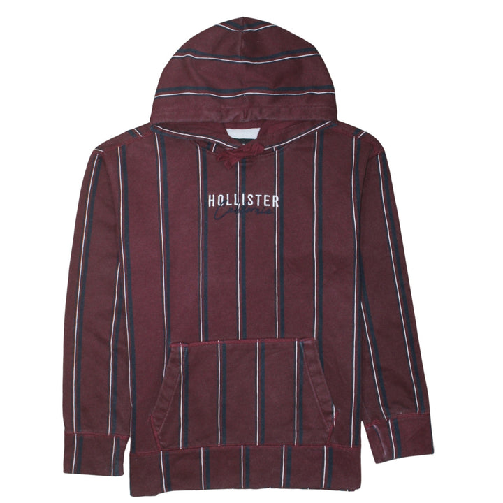 Hollister Men Burgundy Striped Pullover Hoodie Small Cotton Blend