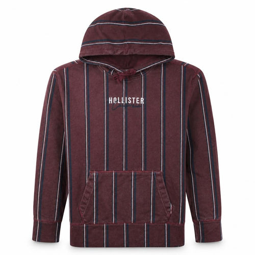 Hollister Men Burgundy Striped Pullover Hoodie Small Cotton Blend
