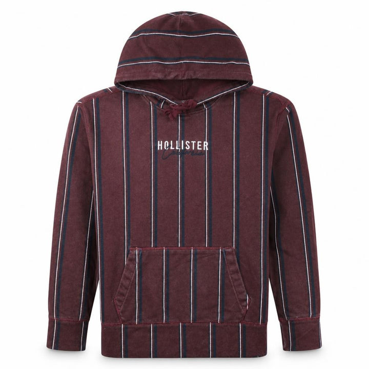 Hollister Men Burgundy Striped Pullover Hoodie Small Cotton Blend