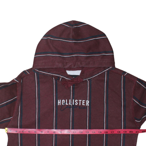 Hollister Men Burgundy Striped Pullover Hoodie Small Cotton Blend