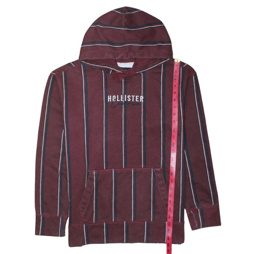 Hollister Men Burgundy Striped Pullover Hoodie Small Cotton Blend