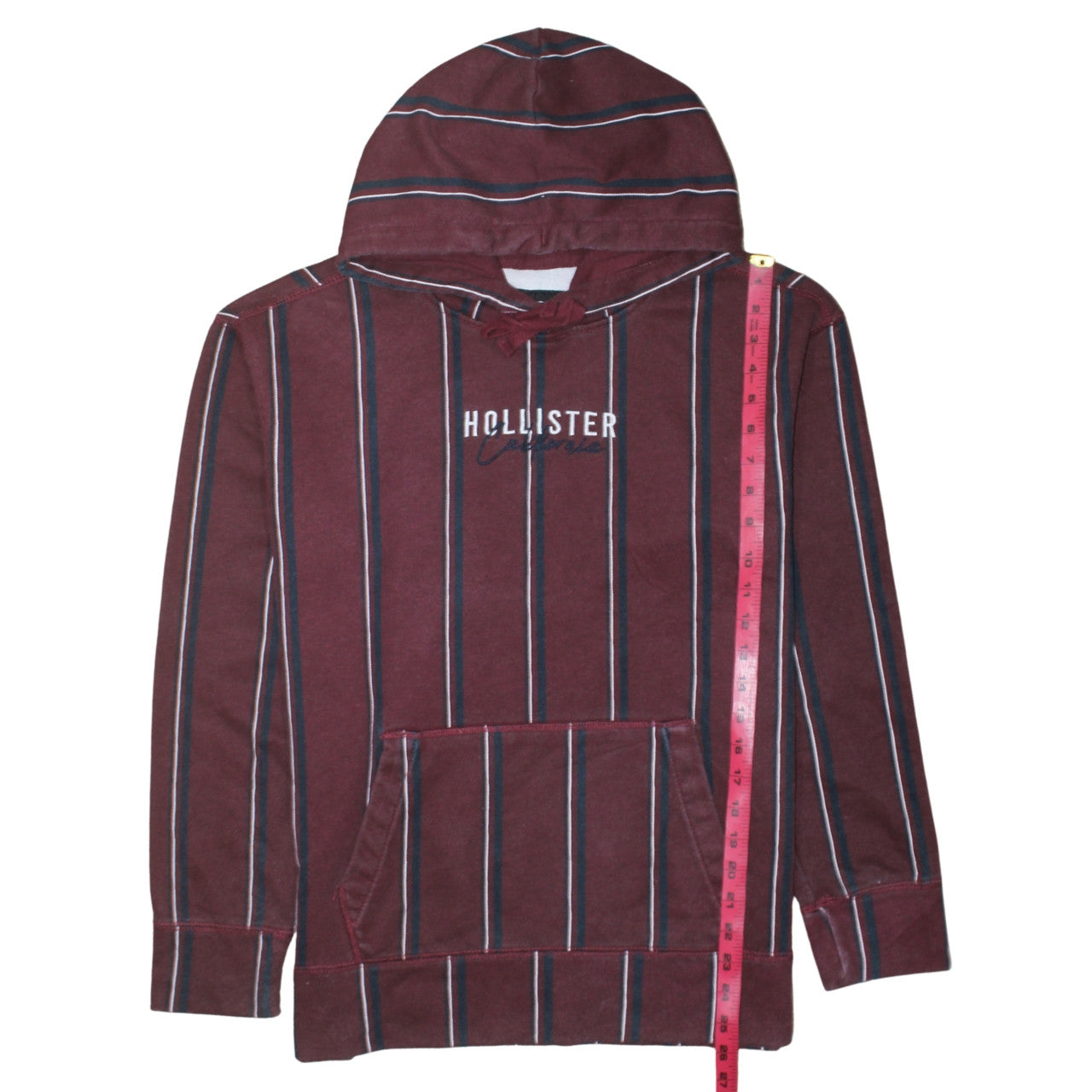 Hollister Men Burgundy Striped Pullover Hoodie Small Cotton Blend