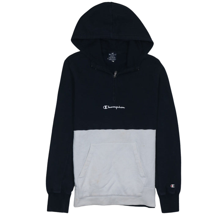 Champion Men's Blue Grey 1/4 Zip Hoodie Size S Colour Block Fleece