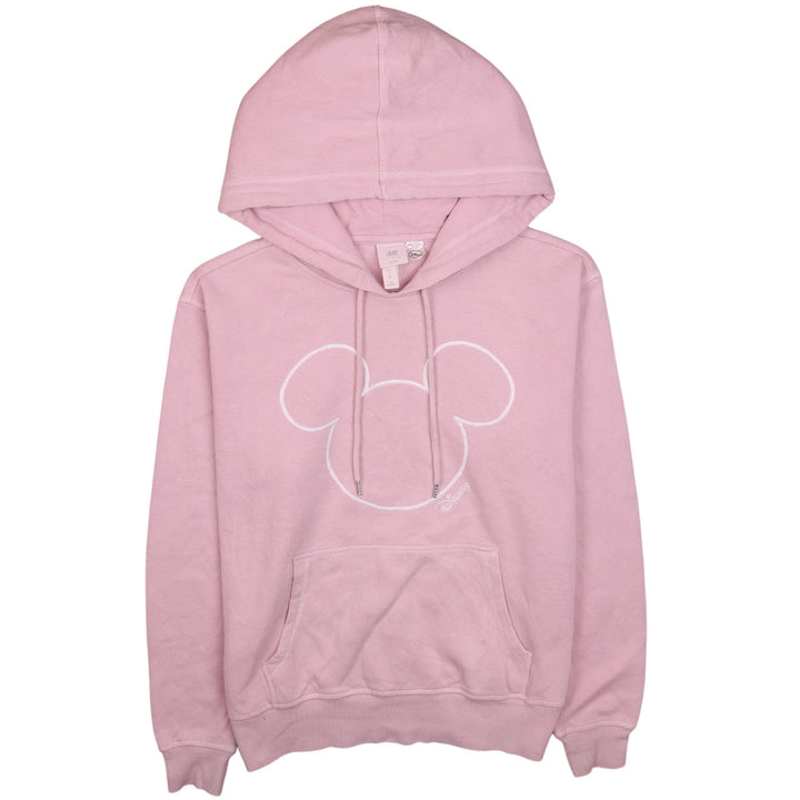 H&M Disney Women's Pink Pullover Hoodie Small Mickey Logo Lined