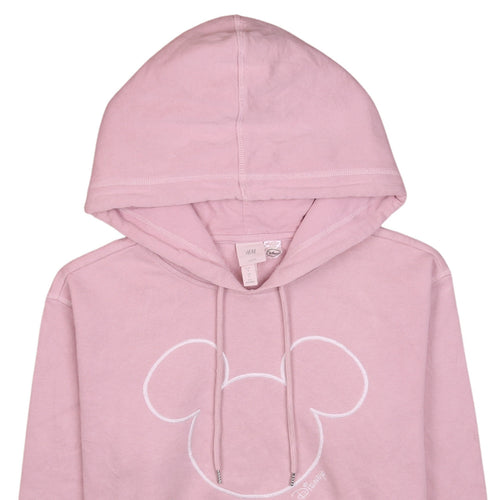 H&M Disney Women's Pink Pullover Hoodie Small Mickey Logo Lined