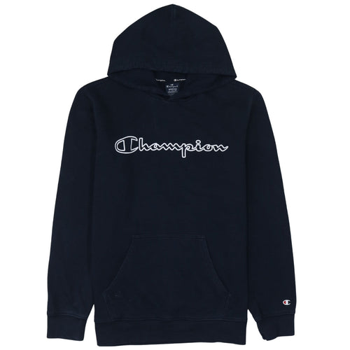 Champion Men's Blue Pullover Hoodie Medium Logo Print Fleece