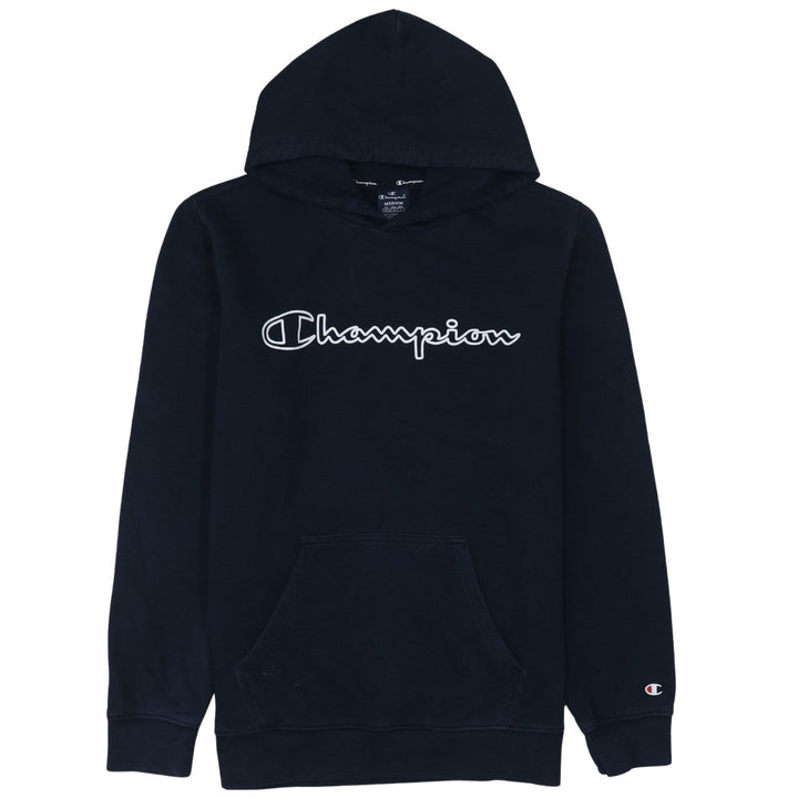 Champion Men's Blue Pullover Hoodie Medium Logo Print Fleece