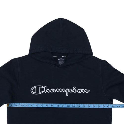 Champion Men's Blue Pullover Hoodie Medium Logo Print Fleece