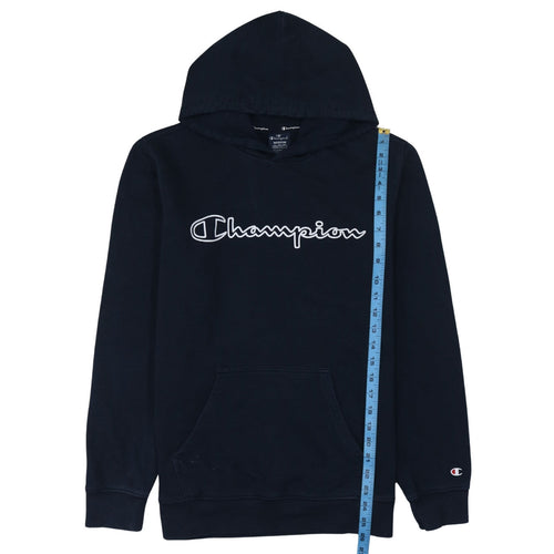 Champion Men's Blue Pullover Hoodie Medium Logo Print Fleece