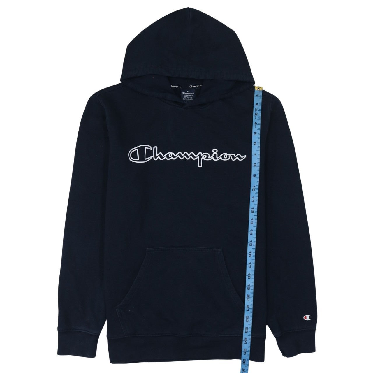 Champion Men's Blue Pullover Hoodie Medium Logo Print Fleece