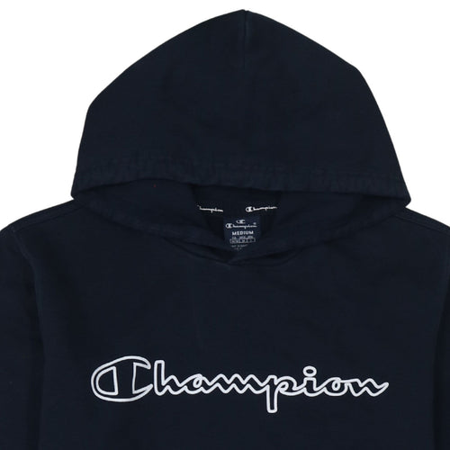 Champion Men's Blue Pullover Hoodie Medium Logo Print Fleece