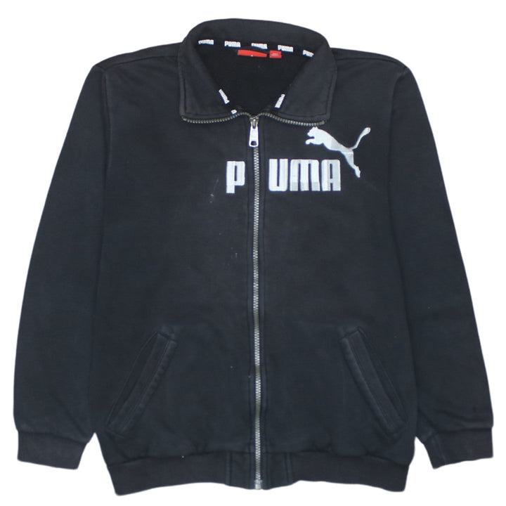 Puma Teens Black Full Zip Sweatshirt Size 12 Collared Logo Fleece