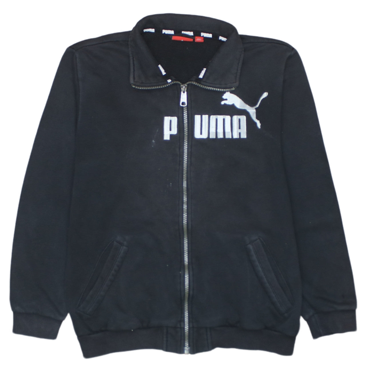 Puma Teens Black Full Zip Sweatshirt Size 12 Collared Logo Fleece