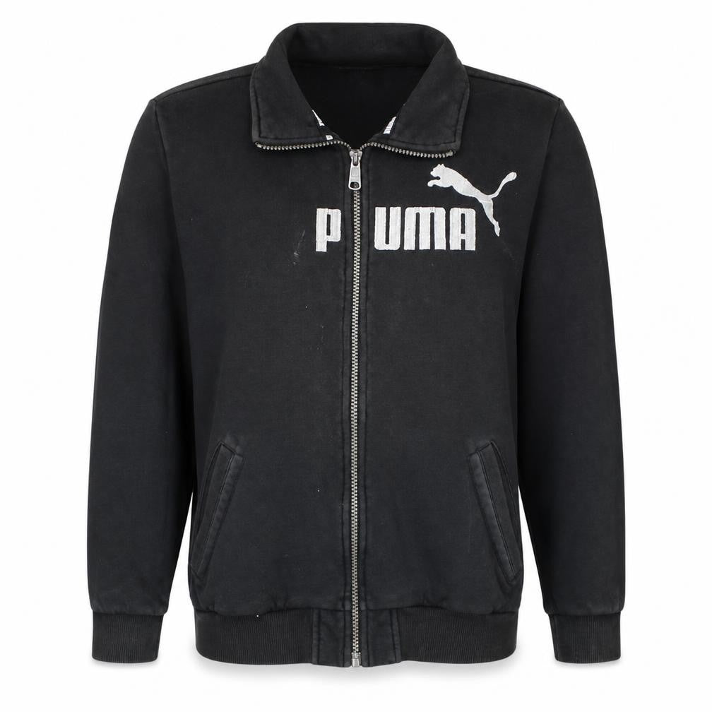 Front view of Puma Teens Black Full Zip Sweatshirt, size 12, Collared Logo Fleece