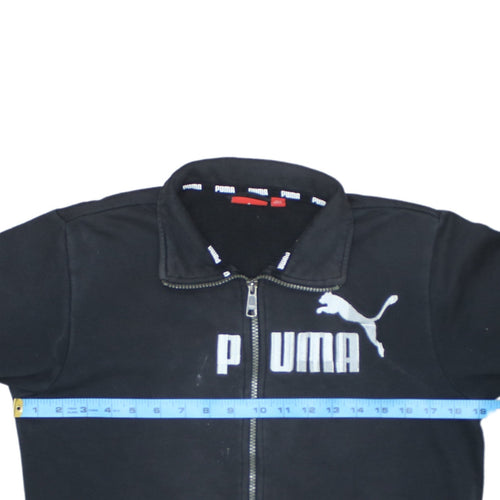 Puma Teens Black Full Zip Sweatshirt Size 12 Collared Logo Fleece