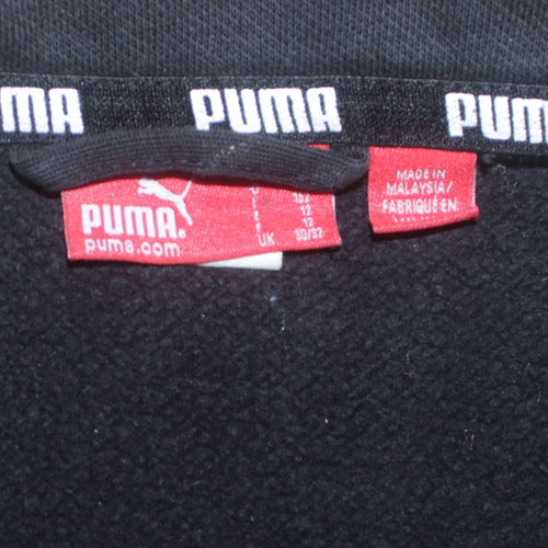 Puma Teens Black Full Zip Sweatshirt Size 12 Collared Logo Fleece
