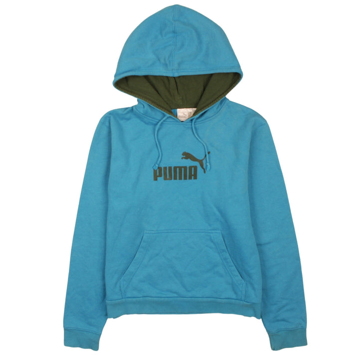 Puma Womens Blue Pullover Hoodie Size 12 Cotton Logo Sweatshirt