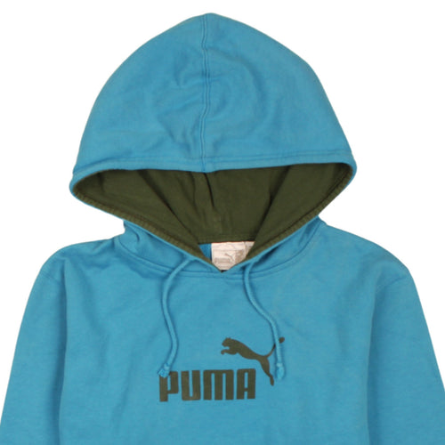Puma Womens Blue Pullover Hoodie Size 12 Cotton Logo Sweatshirt