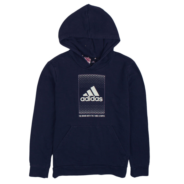 Adidas Boys Blue Pullover Hoodie 14 Years Regular Fit Graphic Print