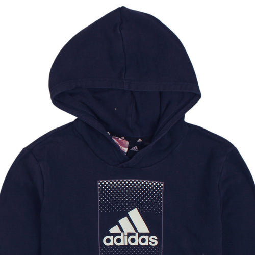 Adidas Boys Blue Pullover Hoodie 14 Years Regular Fit Graphic Print