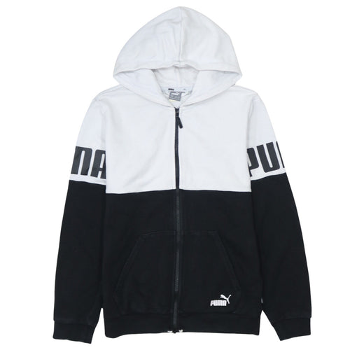 Puma Boys Black & White Full Zip Hoodie 13-14 Years Cotton Blend Sportswear