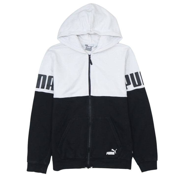 Puma Boys Black & White Full Zip Hoodie 13-14 Years Cotton Blend Sportswear