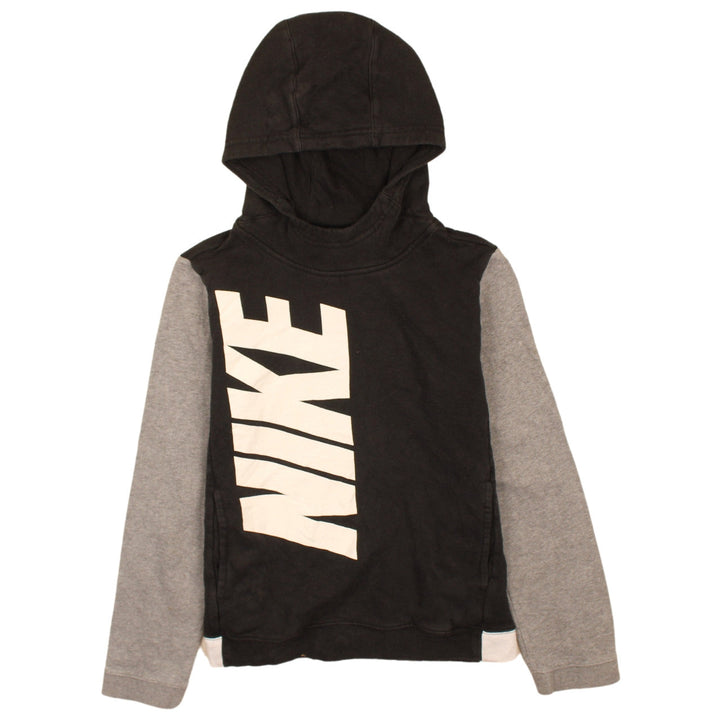 Nike Boys Black & Grey Pullover Hoodie Size L Graphic Logo Fleece