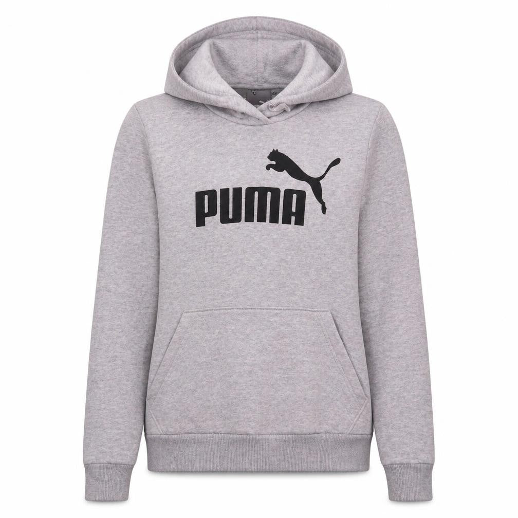 Front view of Puma Women's Grey Hoodie, size 10, Pullover Classic Logo Sweatshirt