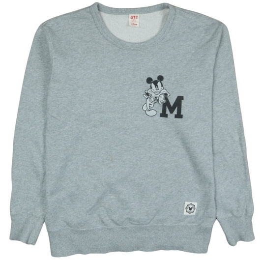 Front view of Uniqlo Disney Mickey Mouse Grey Sweatshirt Men M Crew Neck Pullover