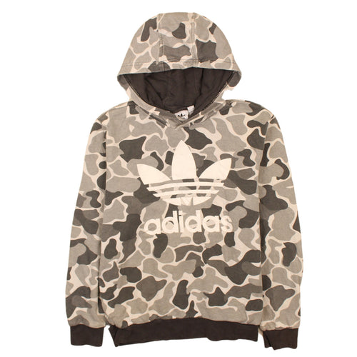 Adidas Teens Grey Camo Pullover Hoodie L 13-14Y Cotton Blend